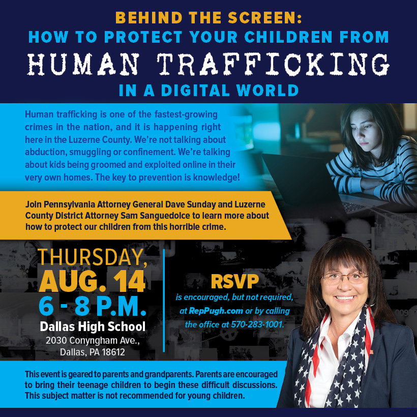 Pugh to Host ‘Behind the Screen: How to Protect Your Children from Human Trafficking in a Digital World’ 